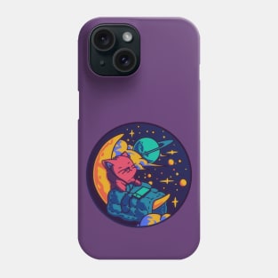 Sleeping kitten on moon, cute cat sleeping on moon neon Phone Case