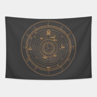 Solar System gold black Tapestry