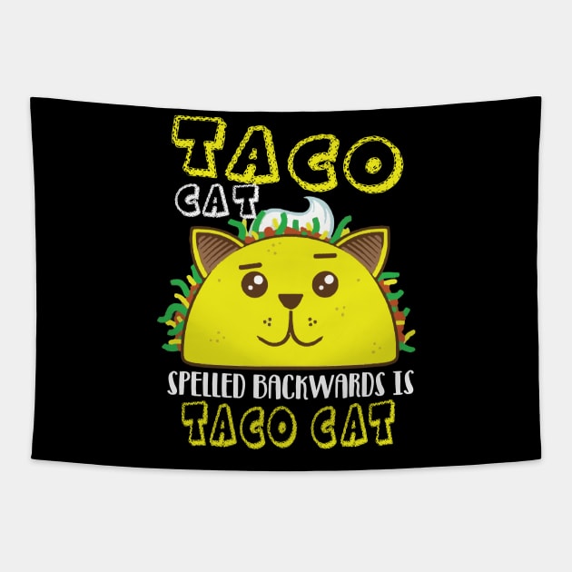 Tacocat Spelled Backwards Taco Tapestry by DarkBruhh