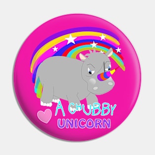 Love A Chubby Unicorn Cute Whimsy Rainbow Rhino Cartoon Pin