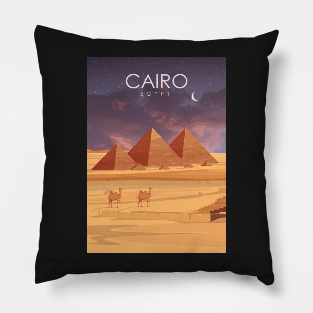 Cairo Egypt Vintage Minimal Retro Travel Poster at Night Pillow by jornvanhezik