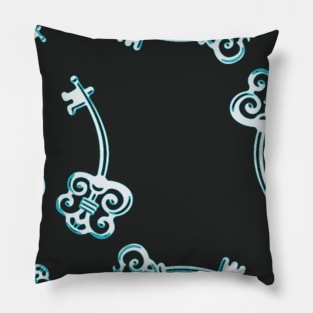 Teal Black Skeleton Key Vintage Pillow