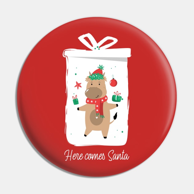 Highland Christmas Cow Funny Design Pin by Best&Unique