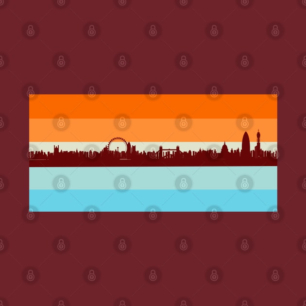 London Skyline Silhouette against Orange and Blues Retro Color Palette by Off the Page