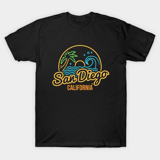 walaodesigns Neon Beach San Diego California T-Shirt