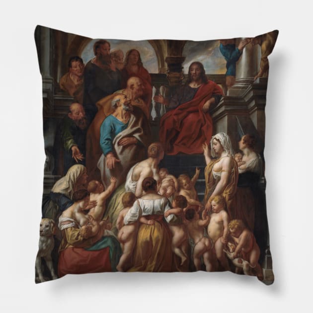 Christ Blessing Little Children. Suffer Little Children to Come Unto Me by Jacob Jordaens Pillow by Classic Art Stall