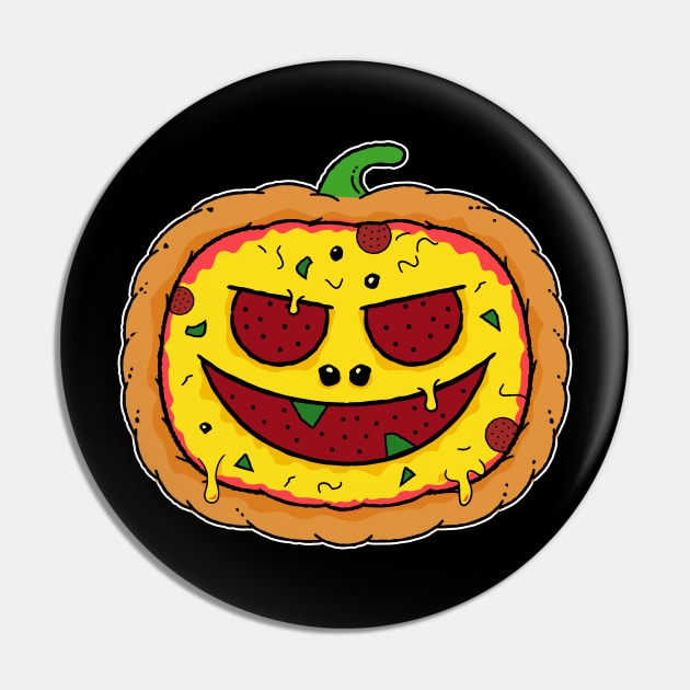 Pizza Halloween - Funny Pumpkin Pizza Face Pin by propellerhead