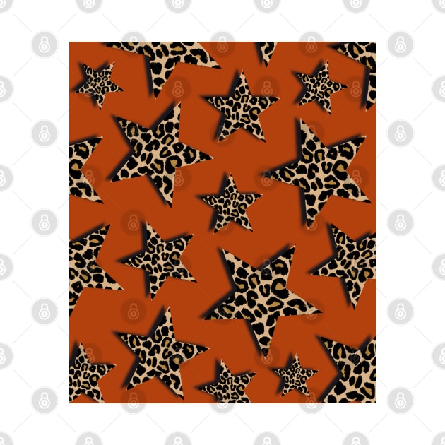 Leopard Print, Stars, on Rust Orange, Brown by OneThreeSix