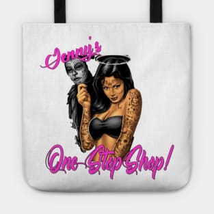 Inked Beauty with a Mysterious Mask Tote