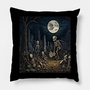 watercolor skeletons in graveyard Pillow