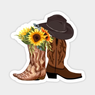 Rustic Sunflower Western Country Cowboy Cowgirl Boots Magnet