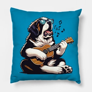 Saint Bernard Dog Playing Guitar Singing Funny Pillow