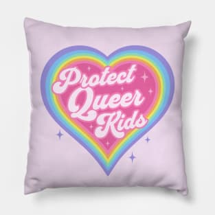 Protect Queer Kids Retro Rainbow Heart LGBTQ Kawaii Cute Gay Pride Pillow