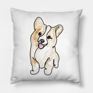 Happy Lil’ Wiggle - Cute Corgi in a Digital Watercolor Painting - Hand-drawn art perfect for stickers and mugs, legging, notebooks, t-shirts, greeting cards, socks, hoodies, pillows and more Pillow