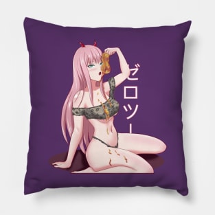 Zero Two eating a honey jam by angel.fanart Pillow