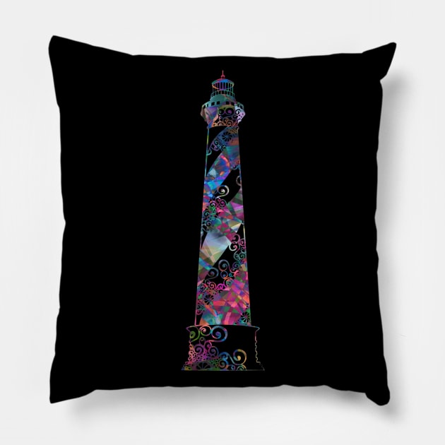 Lighthouse Mandala Magical Color Light Art Pillow by Rosemarie Guieb Designs