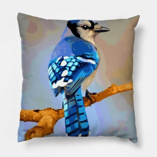 Blue Jay Digital Oil Painting Pillow