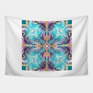 Aqua Nebula Kaleidoscope Tapestry