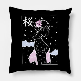 Spring Sakura Girl Pillow