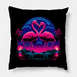 Pink Flamingos Retro Vaporwave Aesthetic Pillow