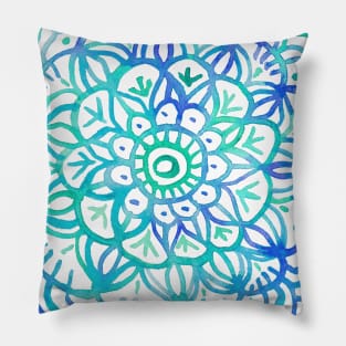 Watercolor Medallion in Ocean Colors Pillow