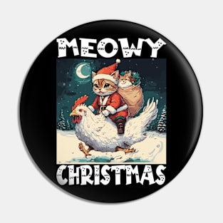 Meowy Christmas - 3, Funny Cute Cat on a Chicken Pin