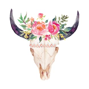 Watercolor bull skull flowers T-Shirt