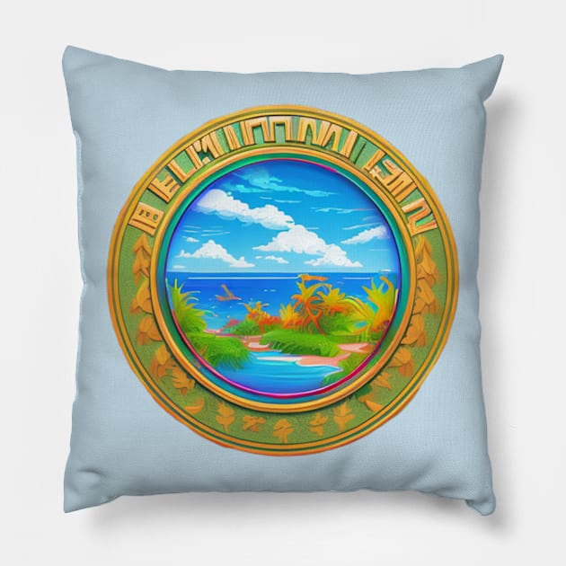 Abstract Golden Summer Beach Round Version Pillow by Akamo