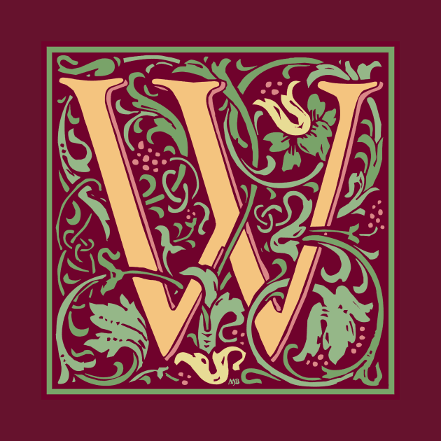 William Morris Vintage Letter W by MatchbookGraphics