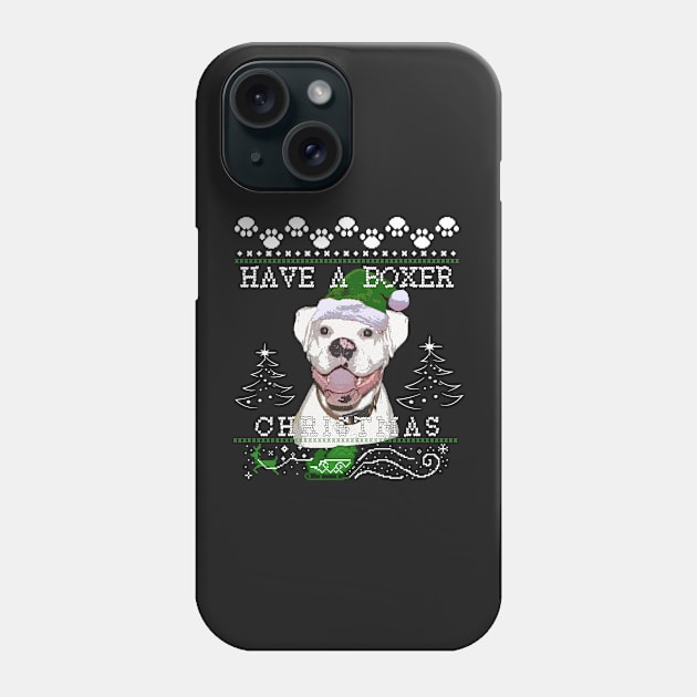 White Boxer Dog Christmas Sweater Phone Case by 3QuartersToday