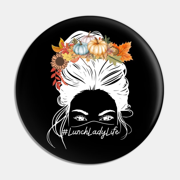 School Lunch Lady Messy Bun Pumpkin Fall Autumn Thanksgiving Pin by Johner_Clerk_Design