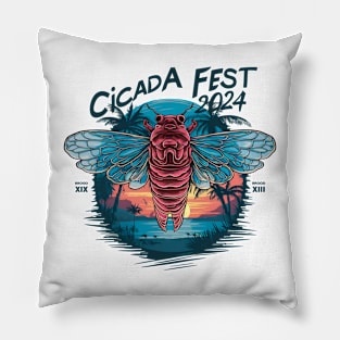 "Cicada Fest 2024 Brood XIX & XIII" T-Shirt - White Sunset Design Pillow