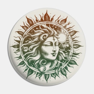 Sun Face Mandala-Style Fantasy Nature Earth Mother for Women Pin