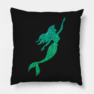 Blue and Green Ombre Faux Glitter Mermaid Silhouette Pillow