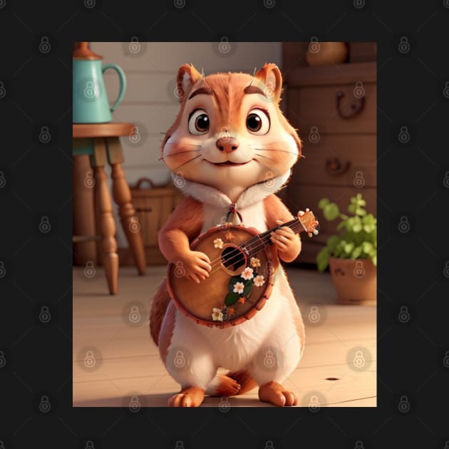 Aesthetic Cottagecore Floral Cute Squirrel Playing Banjo by click2print