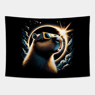 Solar Eclipse Capybara Adventure: Chic Tee with Peaceful Rodents Tapestry