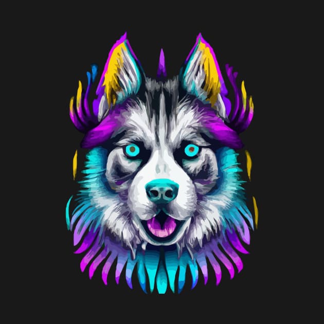 Husky Sled Dog Tribal Art by Furrban