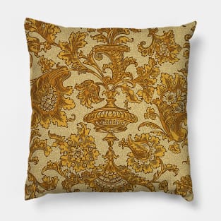 Fancy Golden Antique Foliage Wall Paper Pillow