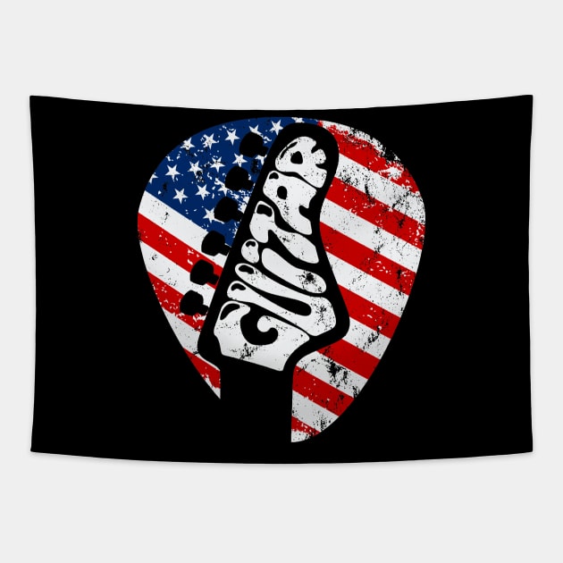 American Flag Guitar Head & Pick, 4th Of July Tapestry by meowstudio