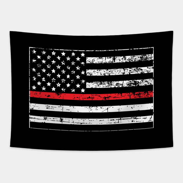 Thin Red Line Distressed American Flag Tapestry by YouthfulGeezer