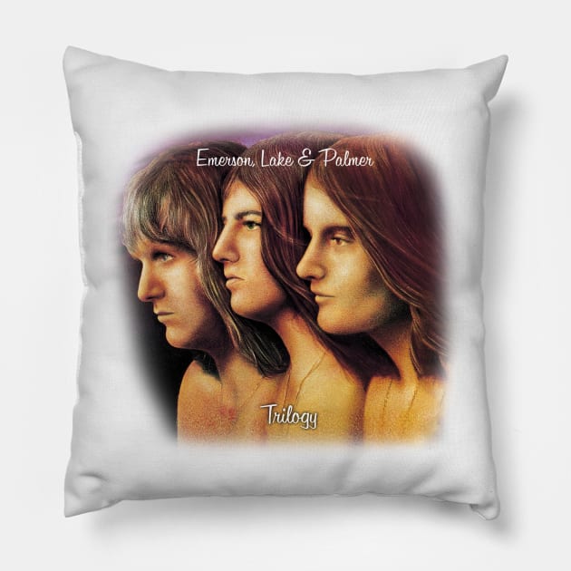 Emerson, Lake And  Palmer Trilogy Black Pillow by Smithys