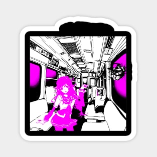 Anime girl taking a train ride Magnet