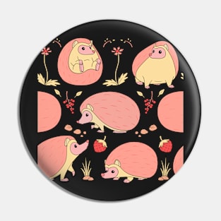 Hedgehogs Among the Flowers Pattern in Pink and Blue Pin