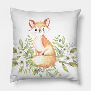 Little fox among flowers and leaves Pillow