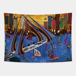 Landscape of a modern city in a abstract contemporary painting Tapestry