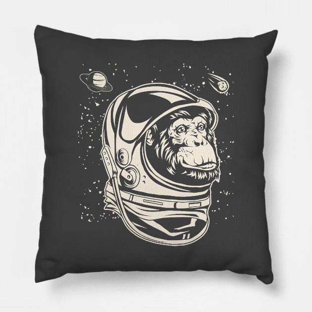 Space Astronaut Monkey Vintage Chimpanzee Traveler Pillow by Blink_Imprints10