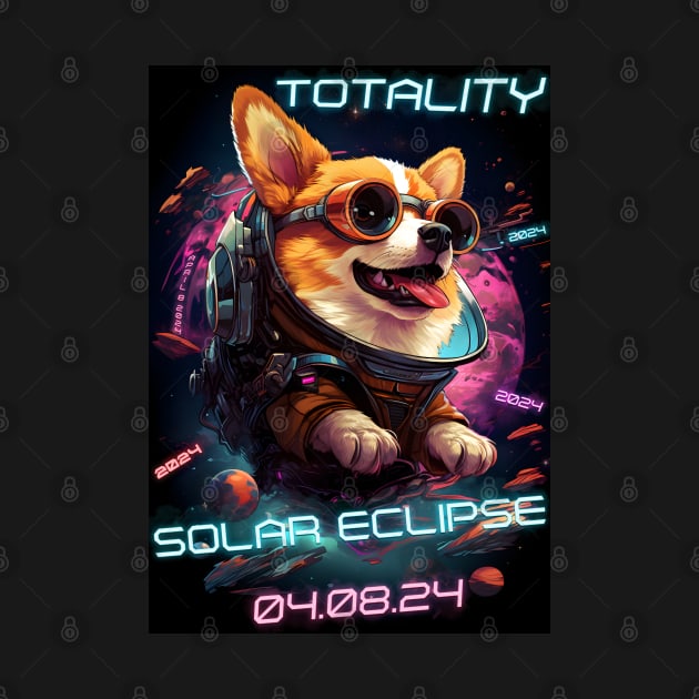 Totality Solar Eclipse 04.08.24 Corgi Sunglasses Cyberpunk by Ai Wanderer