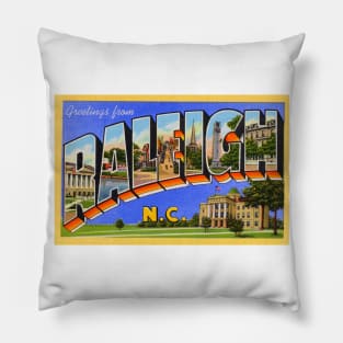 Greetings from Raleigh North Carolina, Vintage Large Letter Postcard Pillow