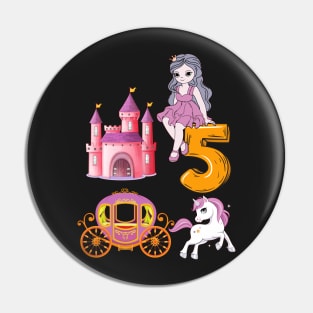 5th birthday  Princess Castle Unicorn Carriage Pin