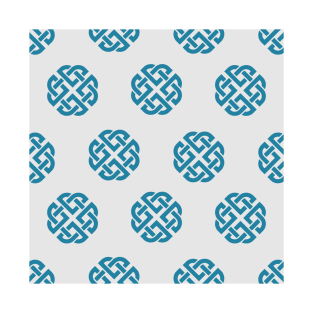 Celtic Endless Knot Pattern Blue Knots on Silver Background T-Shirt